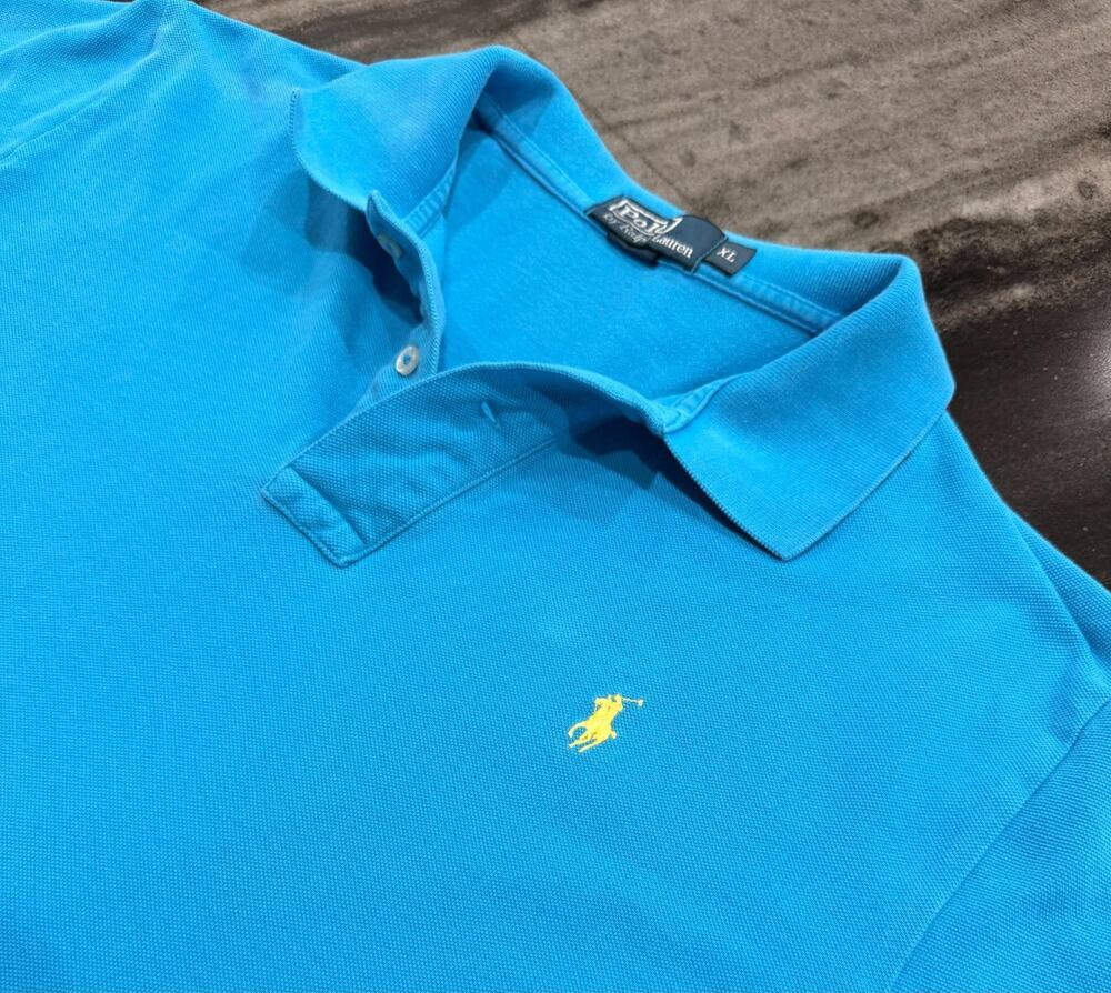 Polo Ralph Lauren Polo Shirt Mens XL Blue Yellow Pony Cotton Mesh Preppy Golf